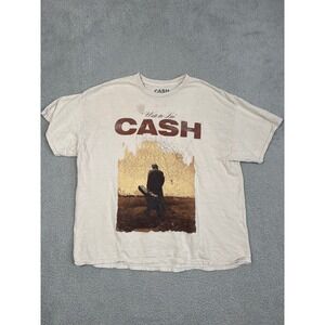 CASH Johnny Cash Walk the Line Graphic T Shirt Men's Size S/M Beige Cotton